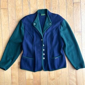 Geiger Navy Green Austria 100% Wool Jacket Vest Cardigan Size 44